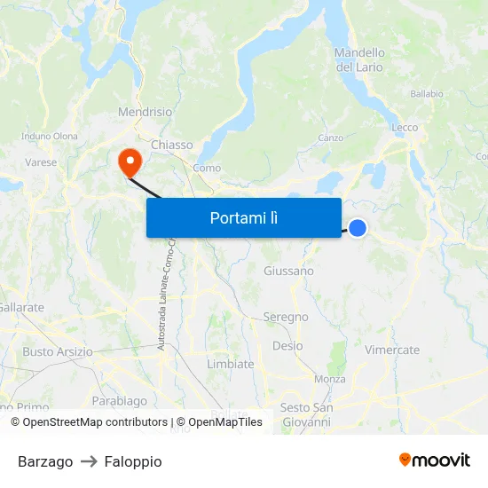 Barzago to Faloppio map