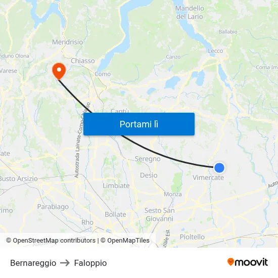 Bernareggio to Faloppio map