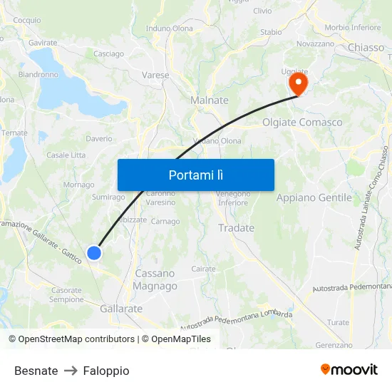 Besnate to Faloppio map