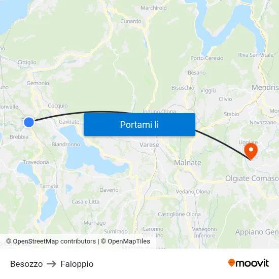 Besozzo to Faloppio map