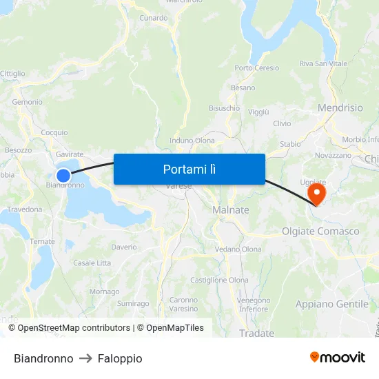 Biandronno to Faloppio map