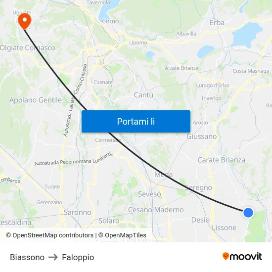 Biassono to Faloppio map