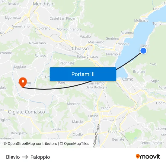 Blevio to Faloppio map