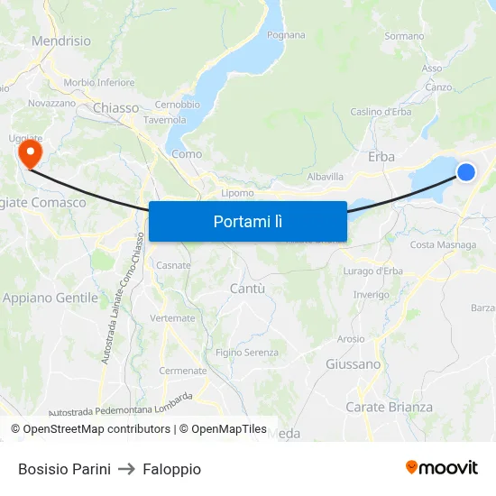 Bosisio Parini to Faloppio map