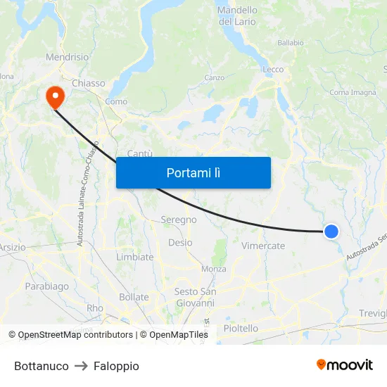 Bottanuco to Faloppio map