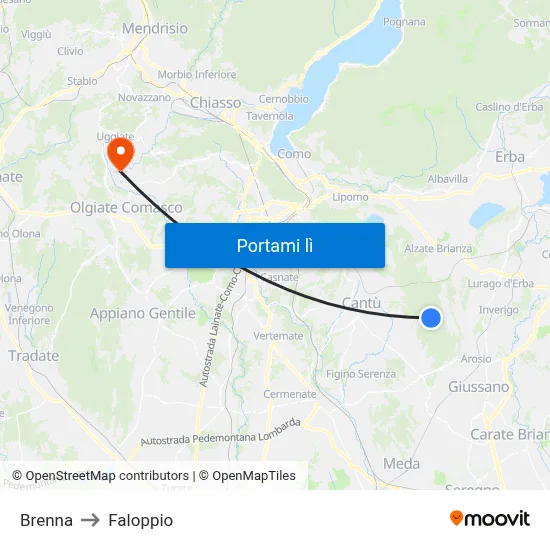 Brenna to Faloppio map