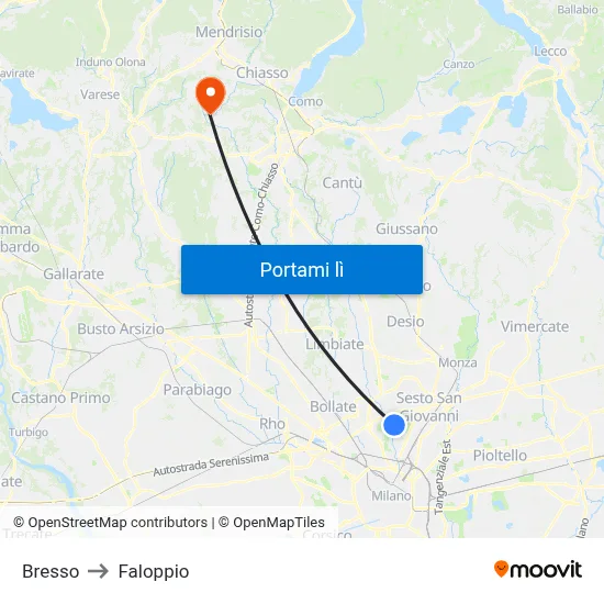 Bresso to Faloppio map