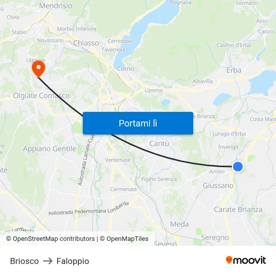 Briosco to Faloppio map