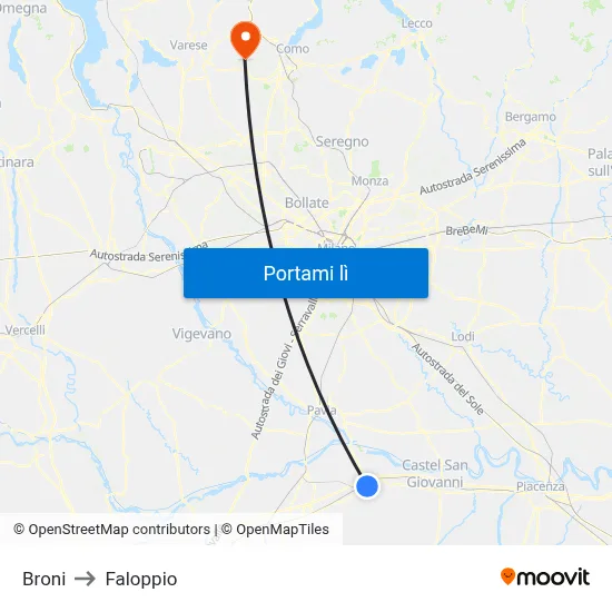Broni to Faloppio map