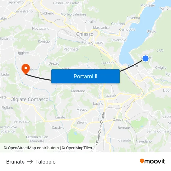 Brunate to Faloppio map