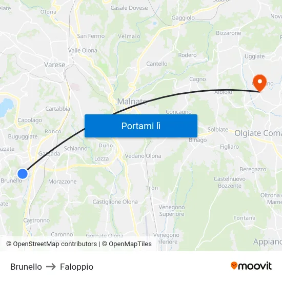 Brunello to Faloppio map