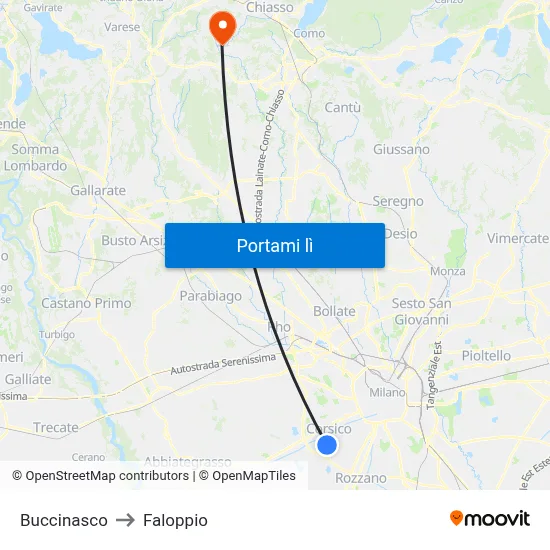 Buccinasco to Faloppio map