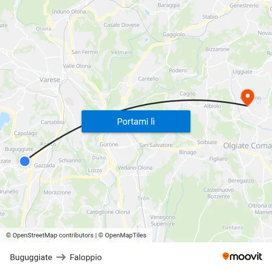 Buguggiate to Faloppio map