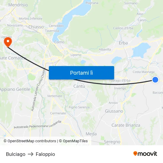 Bulciago to Faloppio map