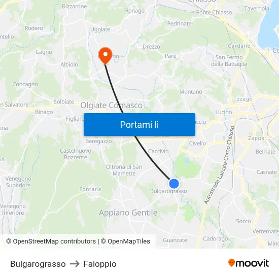 Bulgarograsso to Faloppio map