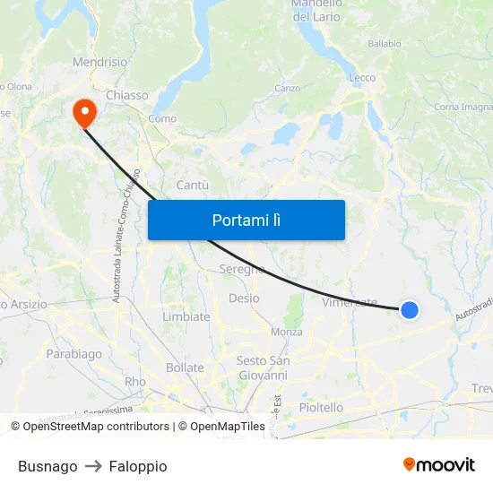 Busnago to Faloppio map