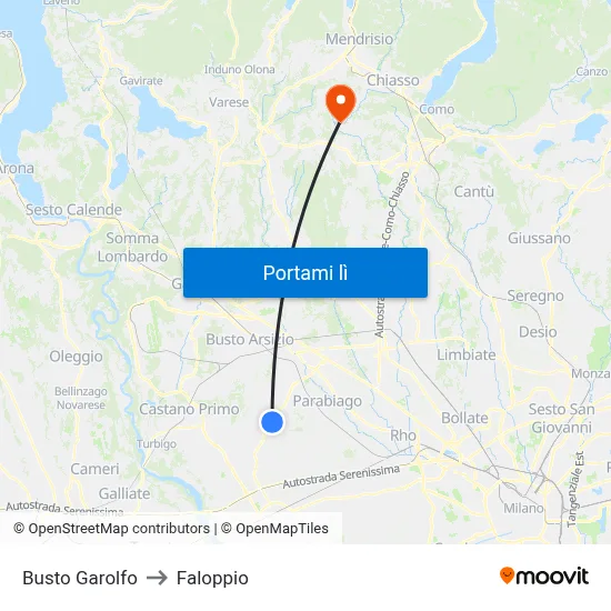 Busto Garolfo to Faloppio map