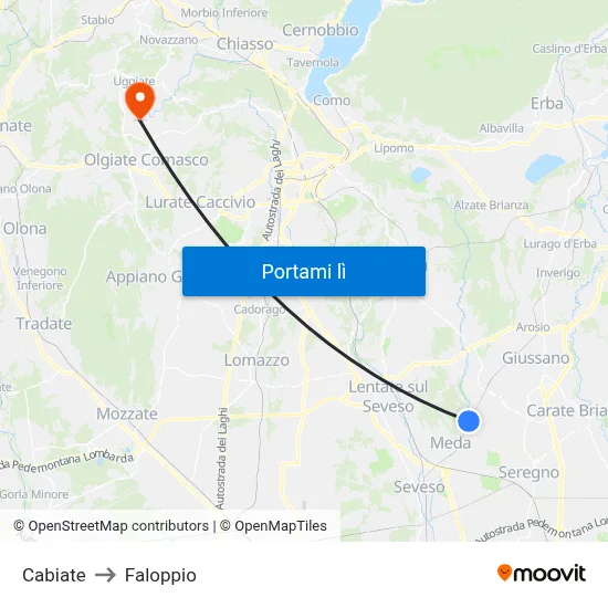 Cabiate to Faloppio map