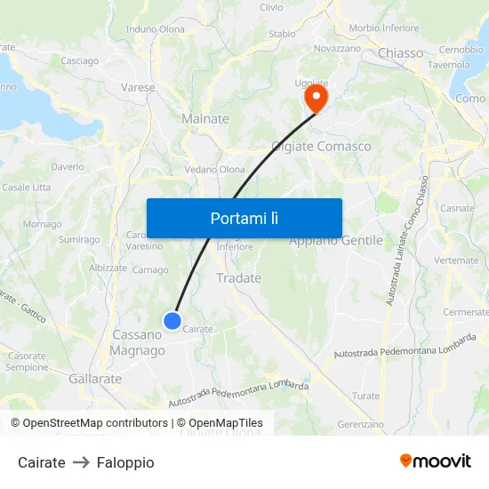 Cairate to Faloppio map