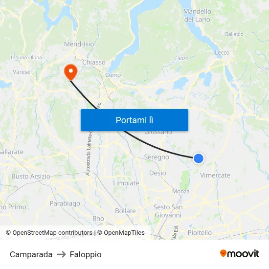 Camparada to Faloppio map