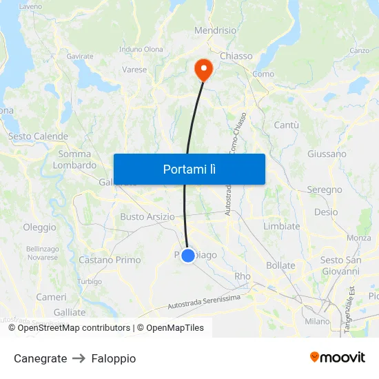 Canegrate to Faloppio map