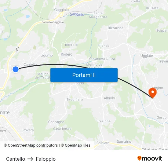 Cantello to Faloppio map