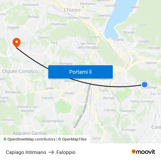Capiago Intimiano to Faloppio map