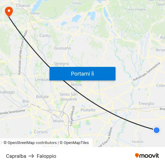 Capralba to Faloppio map