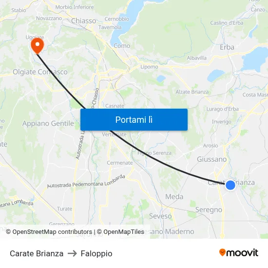 Carate Brianza to Faloppio map