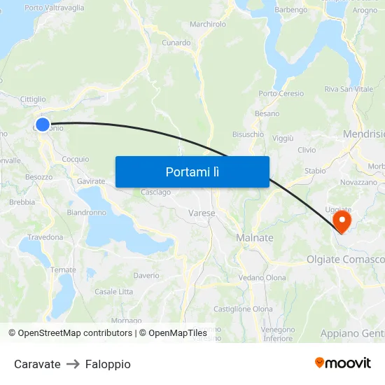 Caravate to Faloppio map