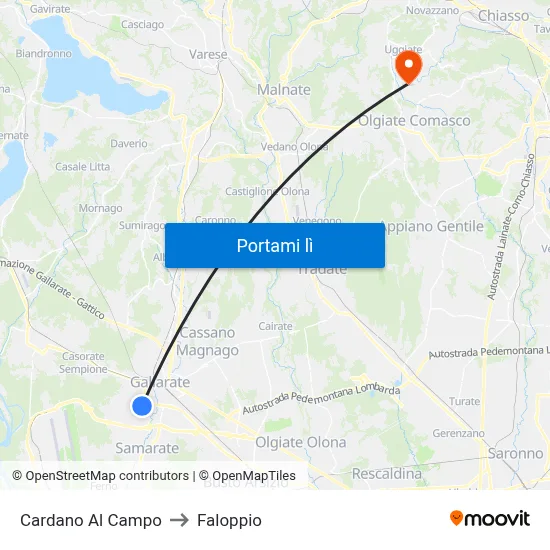 Cardano Al Campo to Faloppio map