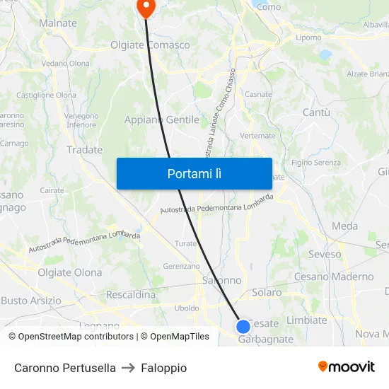 Caronno Pertusella to Faloppio map