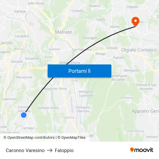 Caronno Varesino to Faloppio map