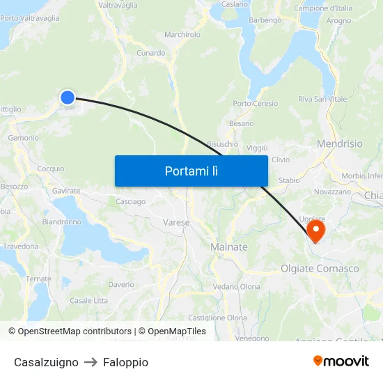 Casalzuigno to Faloppio map