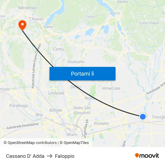 Cassano D' Adda to Faloppio map