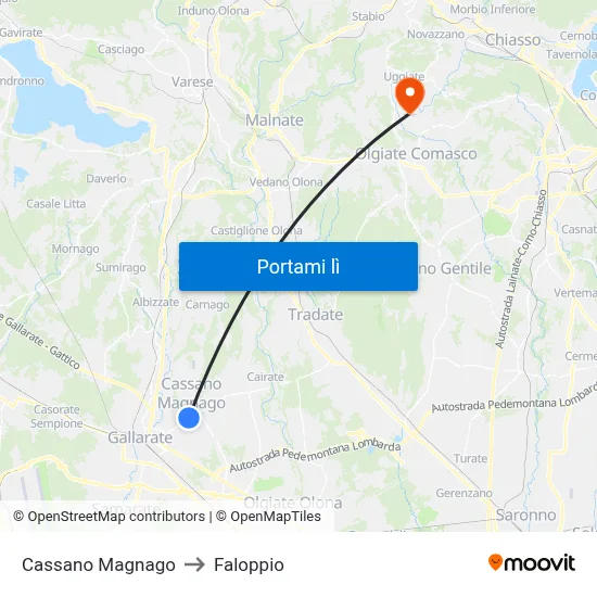 Cassano Magnago to Faloppio map
