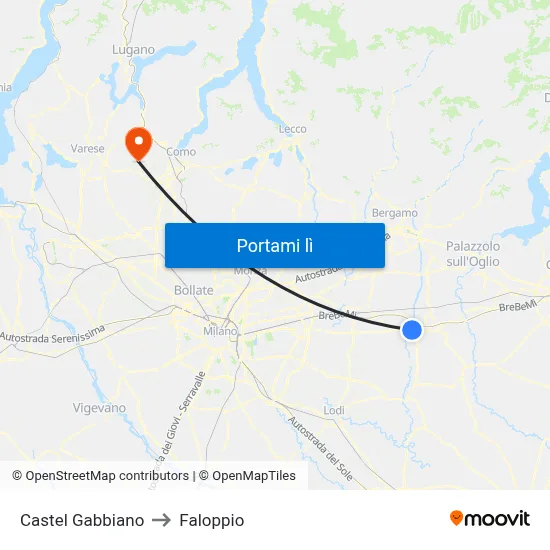 Castel Gabbiano to Faloppio map