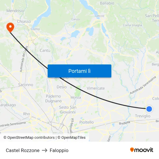 Castel Rozzone to Faloppio map