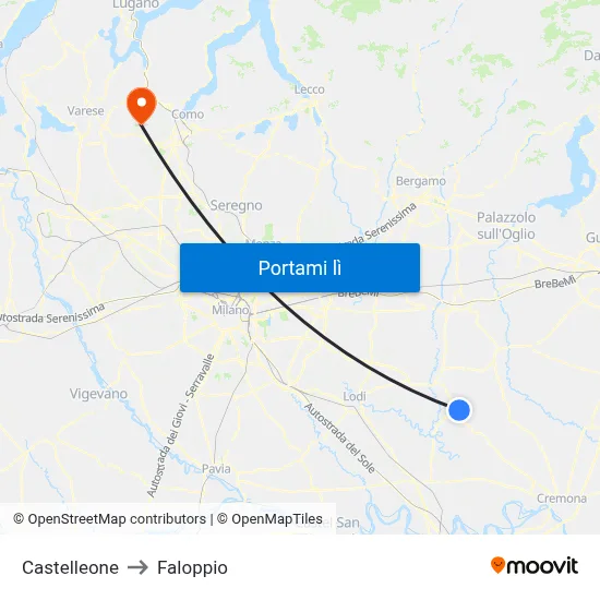 Castelleone to Faloppio map