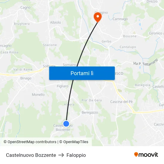Castelnuovo Bozzente to Faloppio map