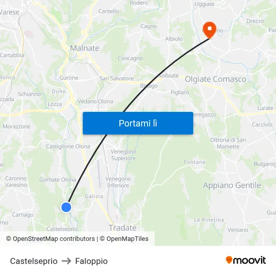Castelseprio to Faloppio map