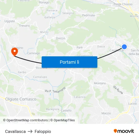 Cavallasca to Faloppio map
