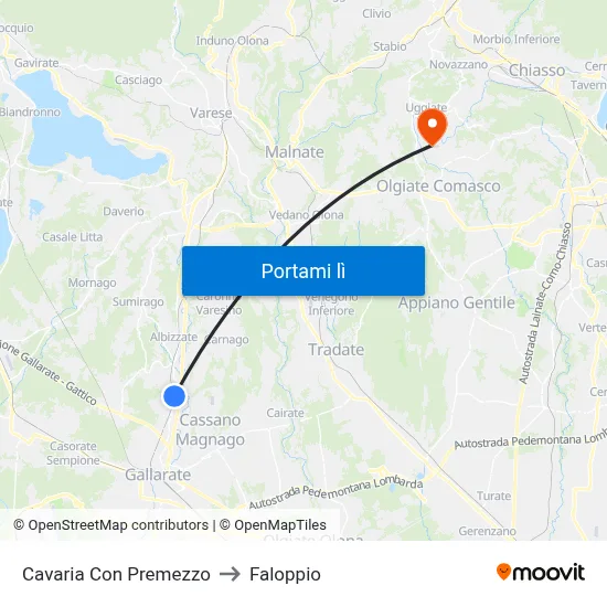 Cavaria Con Premezzo to Faloppio map