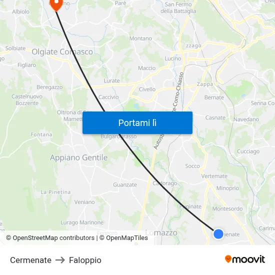 Cermenate to Faloppio map