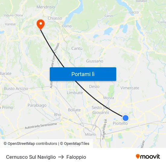 Cernusco Sul Naviglio to Faloppio map
