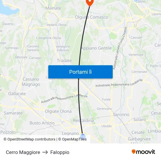 Cerro Maggiore to Faloppio map