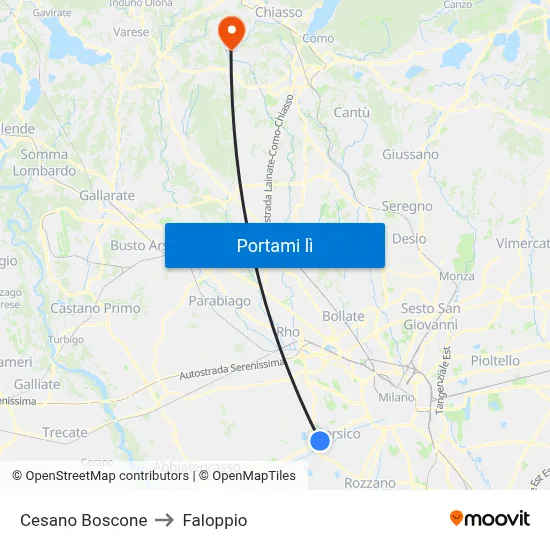Cesano Boscone to Faloppio map