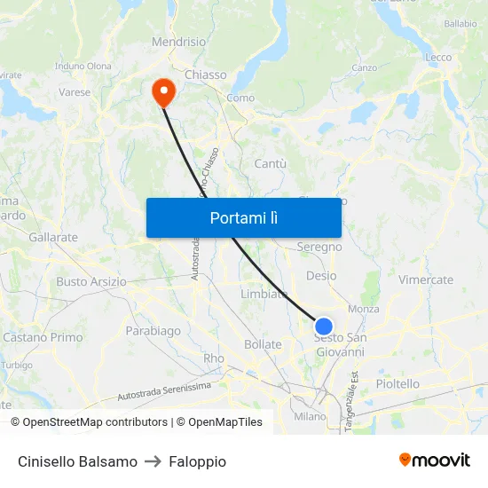 Cinisello Balsamo to Faloppio map