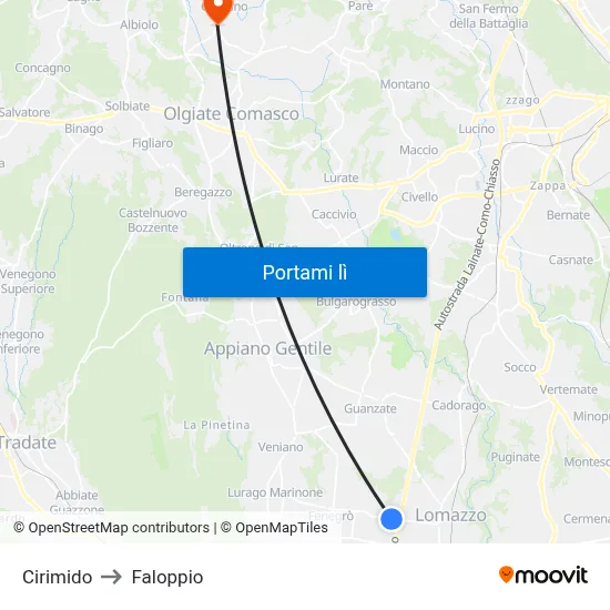 Cirimido to Faloppio map