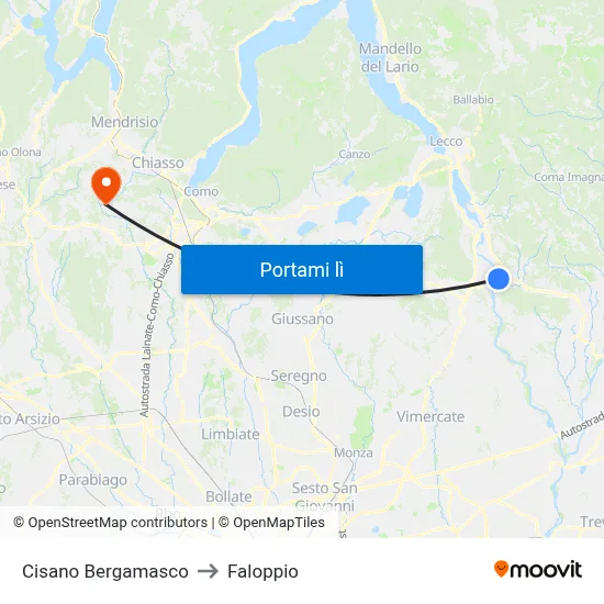 Cisano Bergamasco to Faloppio map